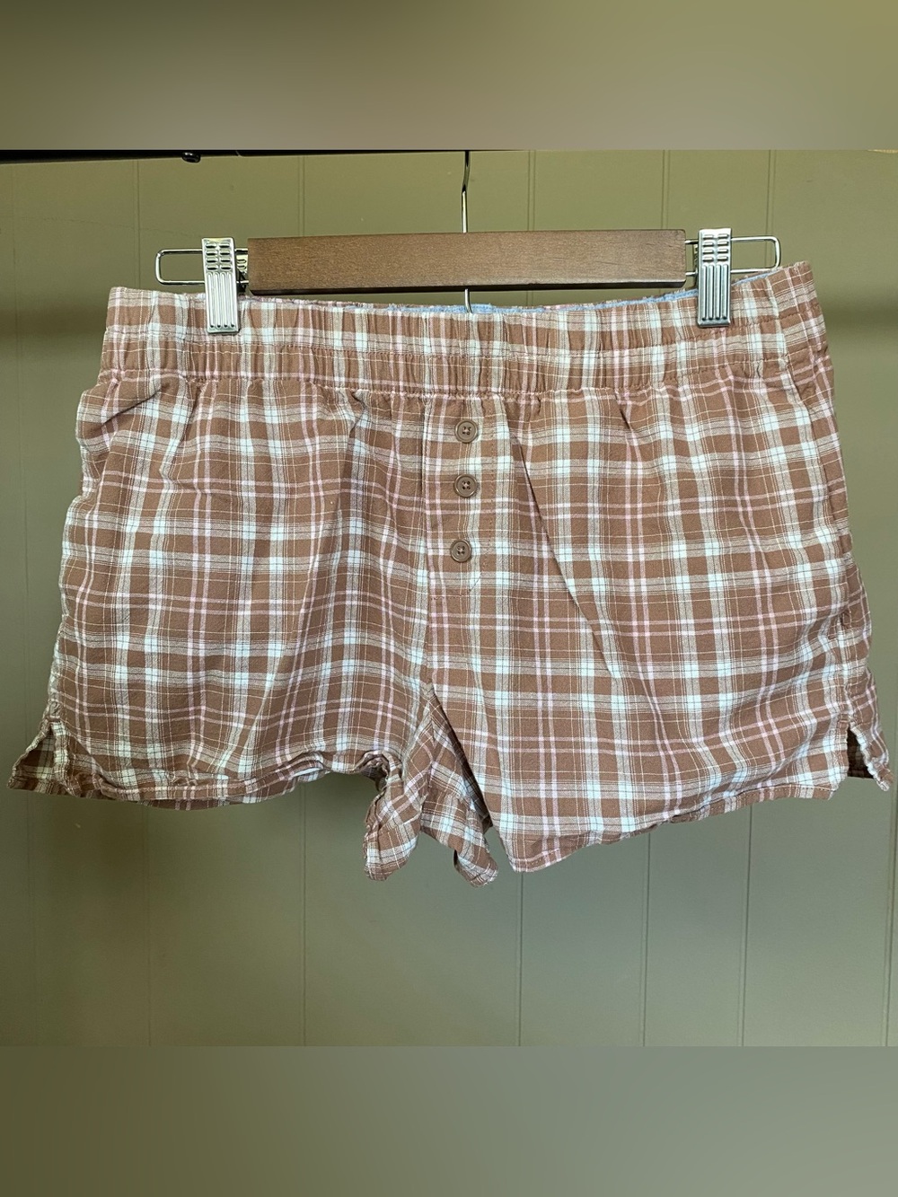 Celebrity Pink Brown, pink and White cotton Plaid Lounge Shorts